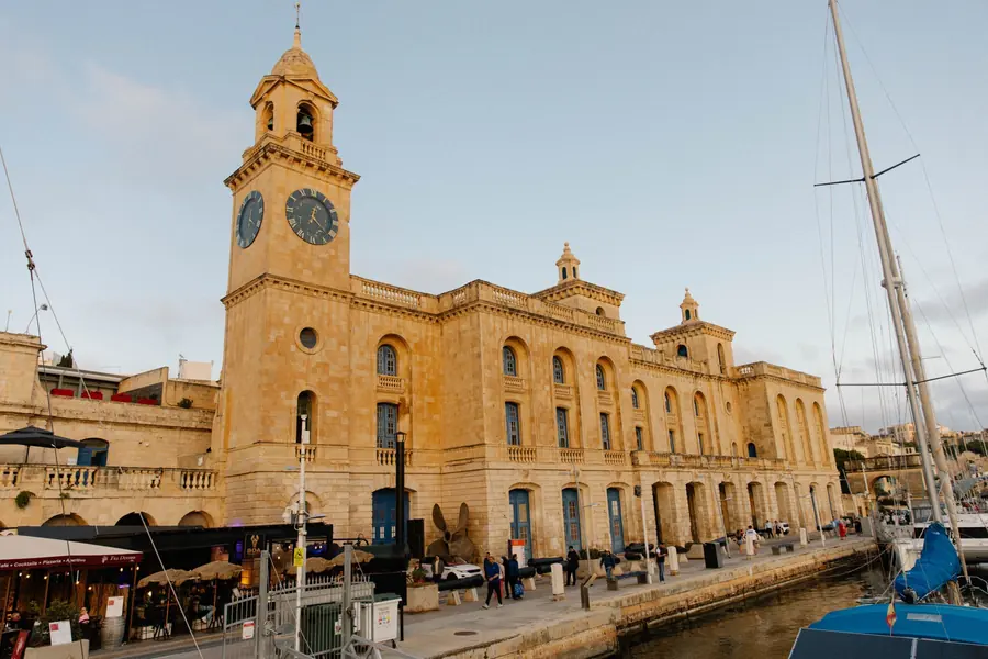 Malta Maritime Museum and clock tower on the Birgu waterfront